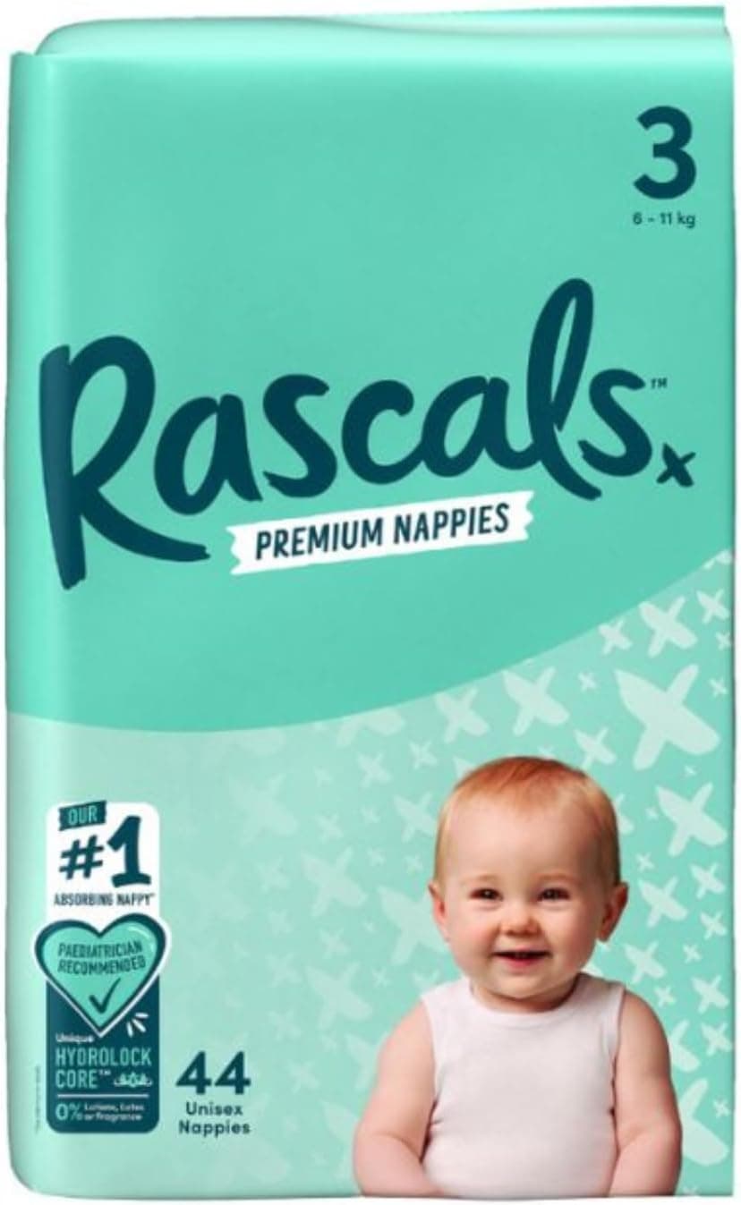 Rascals Premium Baby Diapers Size 3 - Comfortable & Leak-Proof for Babies 6-11 kg - Pack of 44 Count