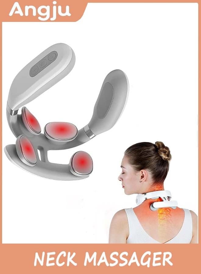 Neck Massager with Heat, Portable Shoulder Massager with 4 Heated Heads, 6 Modes & 14 Levels, Neck Massager for Pain Relief Posture Correction