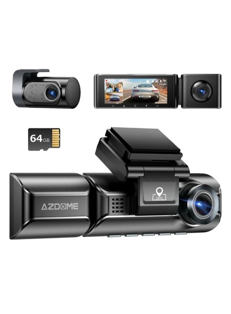 AZDOME 4K Dash Cam M550 Max 3 Channel Dash Cam Car Camera, Dual STARVIS Sensors, 4K+2.5K+1080P Front and Rear Triple Car Camera, Built-in WiFi GPS, 64GB Card Included, IR Night Vision, WDR, 24H Parking Mode,Dash Cam For Cars