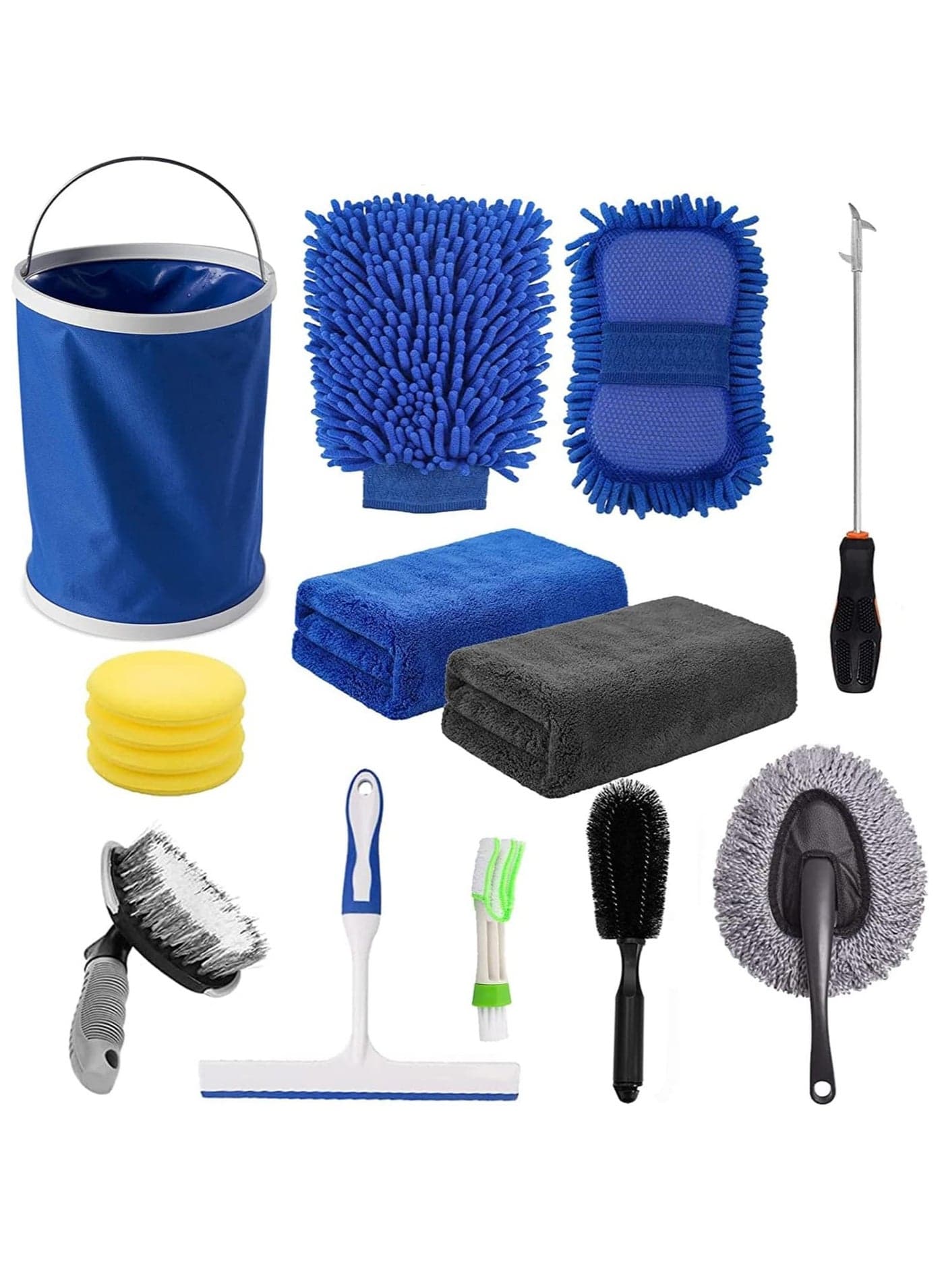 15Pcs Car Wash Cleaning Kit,Car Interior Detailing Tools,Vehicle Washing Set,Wash Mitt Sponge Towels Tire Brush Window Scraper Duster Complete Interior Exterior Car Detailing Set