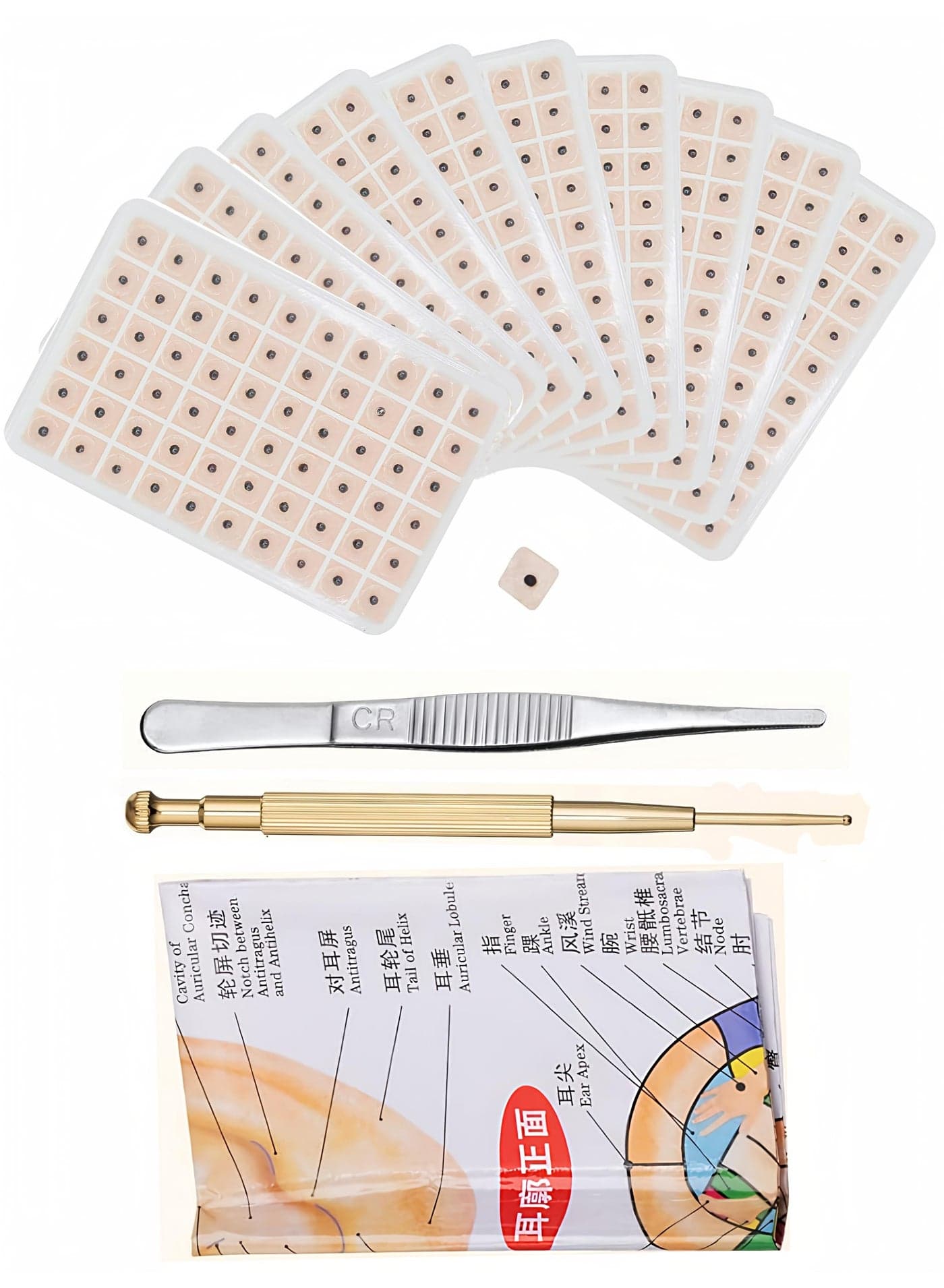 Loucky 600Pcs Ear Seeds Acupuncture Kit, Retractable Copper Probe Pen, Tweezers, Non-Woven Auricle Stickers for Weight Loss, Pain Relief, Stress and Insomnia