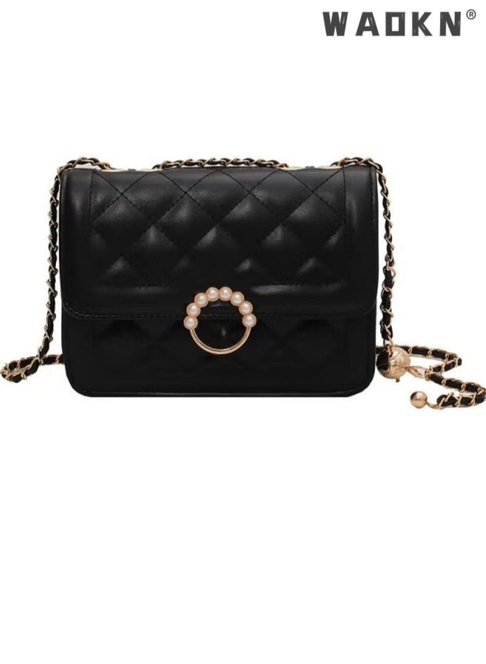 New Fashion Pearl Chain Women's Multifunctional Shoulder Bag, Women Shoulder Bag Satchel Female Handbag for Party Birthday Work,Chic Flap Messenger, Ladies Quilted Bags,PU Leather Retro Classic Women's Handbag with Chain Crossbody Bag (Black)