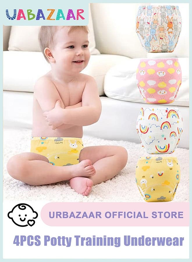 Boys and Girls Toilet Training Underwear, 4 Pack Toddler Absorbent Training Pants with Printed Reusable Cotton Potty Training Pants for 12-18kg Kids (2-4 Years/110 yards)