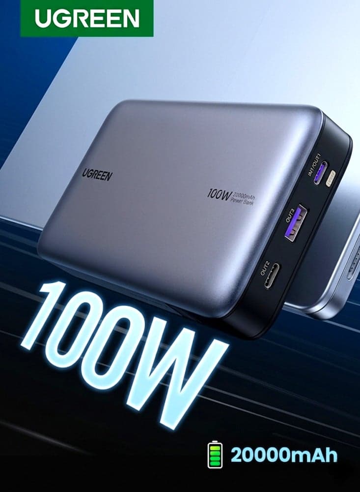 20000 mAh 20000mAh Power Bank, 100W Fast Charging Portable Charger, Laptop Charger Portable with 2 USB-C and 1 USB-A Port, Battery Pack for Samsung S25/S24 Series, MacBook, Dell, iPhone 17-12 Series, iPad, AirPods 20000mAh 100W
