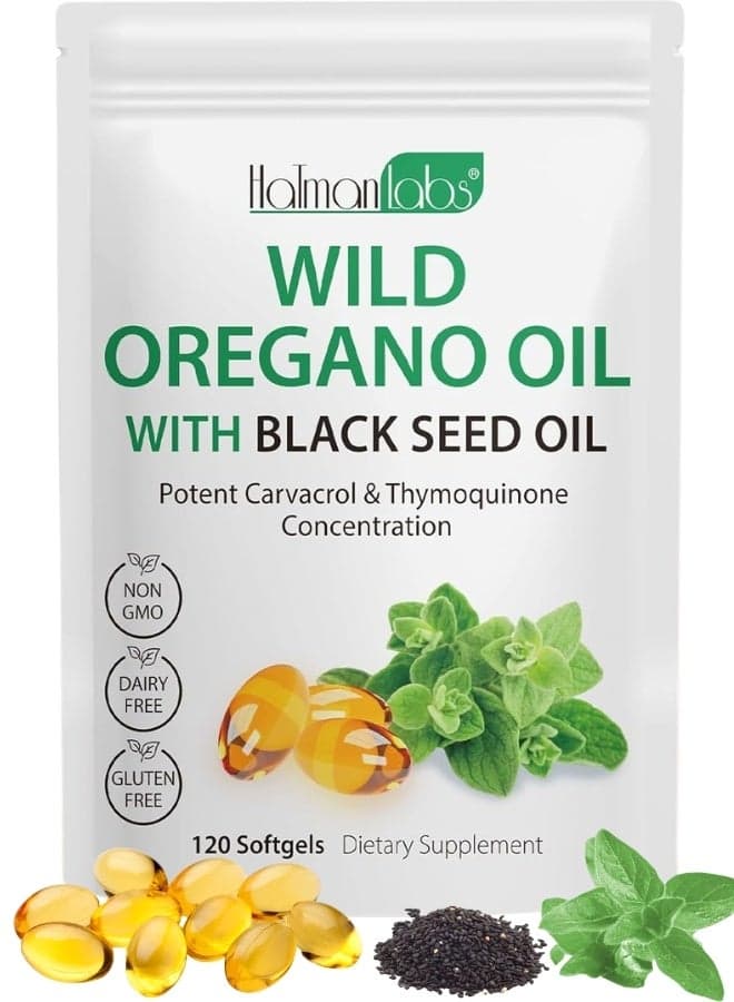 120Pcs Wild Oregano Oil Softgels Oregano Oil Capsules with Black Seed Oil 6000mg per Serving Oil of Oregano