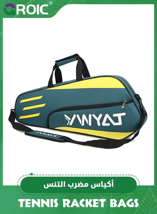 Tennis Bag 3 Rackets, Large Protective Racquet Bag with Shoes & Phone Compartment,Super Roomy and Lightweight Racquet Bag for Tennis, Badminton Bag
