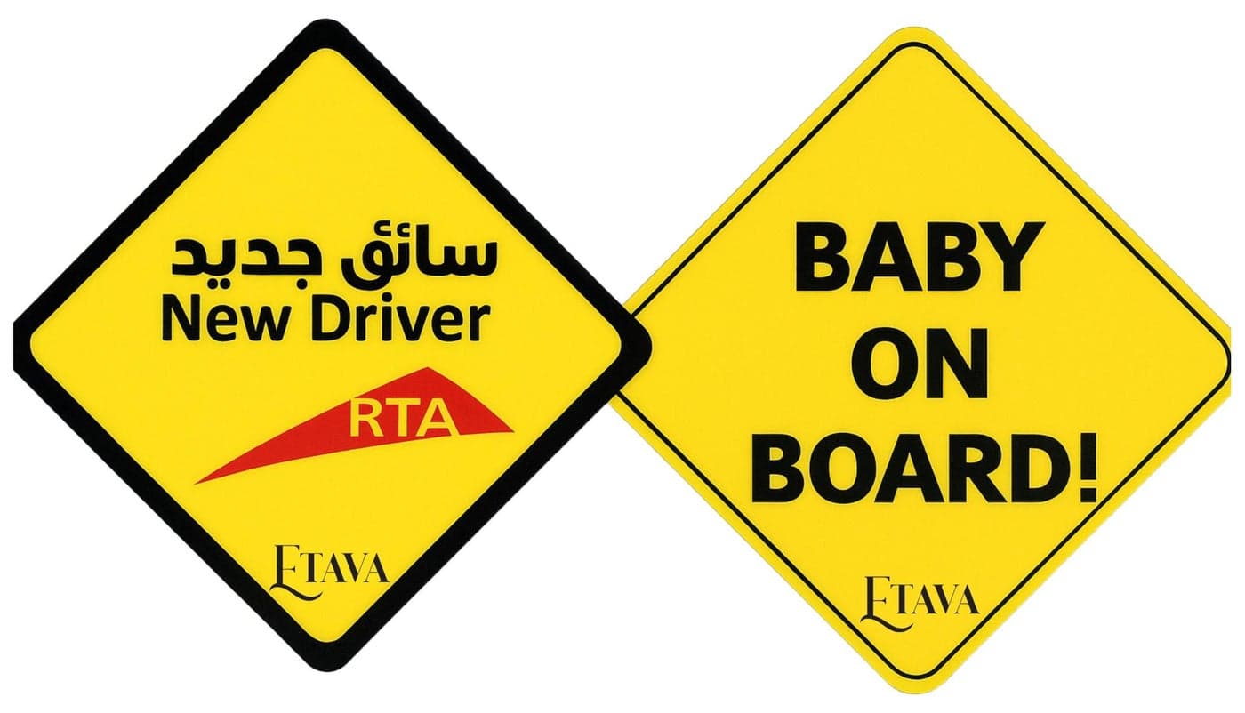 New Driver & Baby on Board Car Stickers (2-Pack) | Reflective Vehicle Safety Signs for Rear Window | Waterproof, Easy to Apply & Remove | Warning Decals for Parents & Beginner Drivers