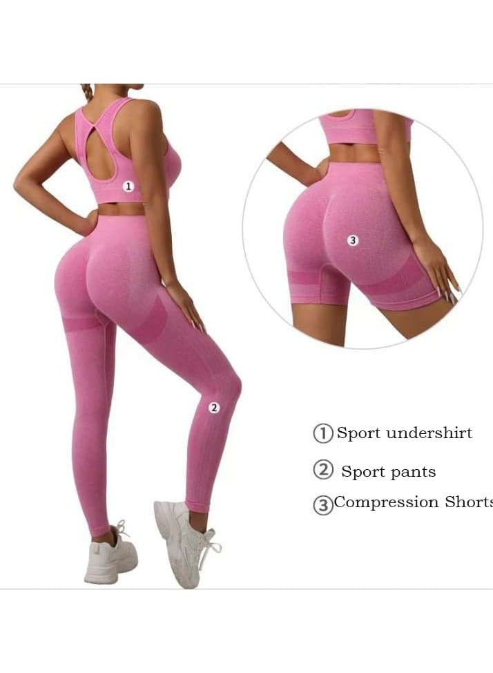 3 Piece Workout Sets for Women Butt Lifting Leggings with High Impact Sports Bra Gym Shorts