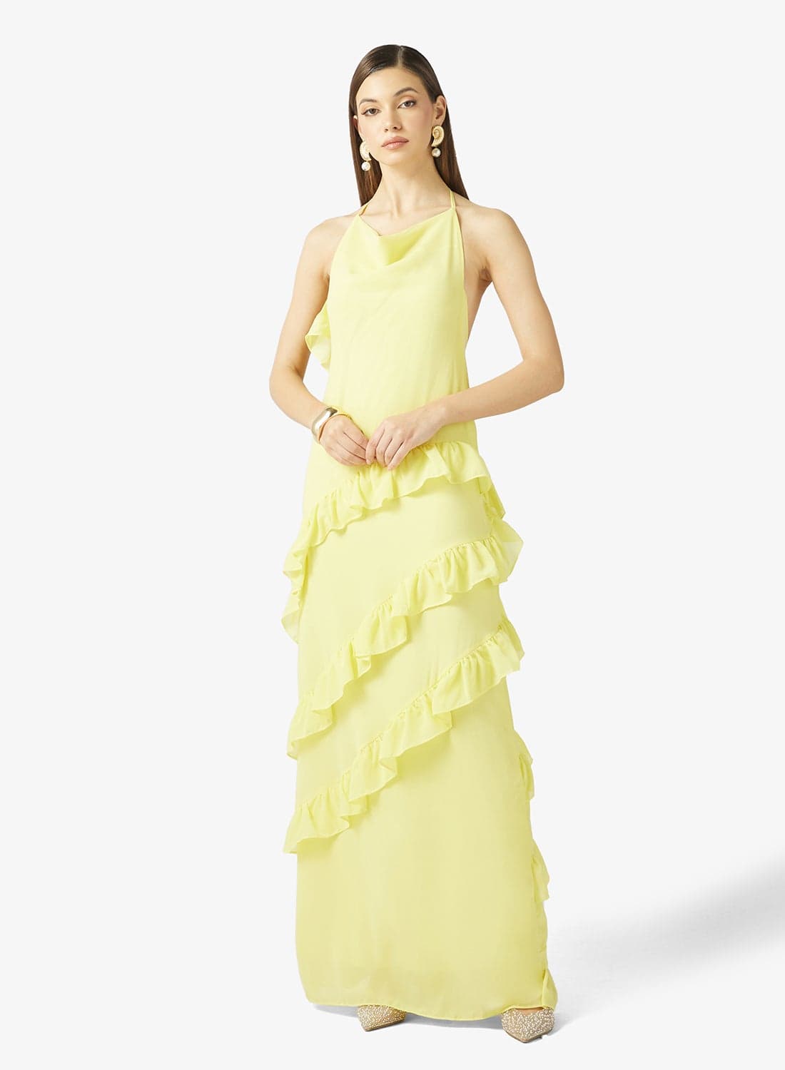 Ruffled Dress With Back Tie Up