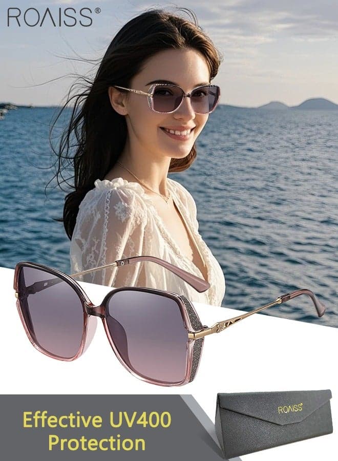 Women's Polarized Butterfly Sunglasses, UV400 Protection Sun Glasses with Stylish Temples, Fashion Anti-glare Sun Shades for Women with Glasses Case for Street Photography, Outdoor Vacation, Beach