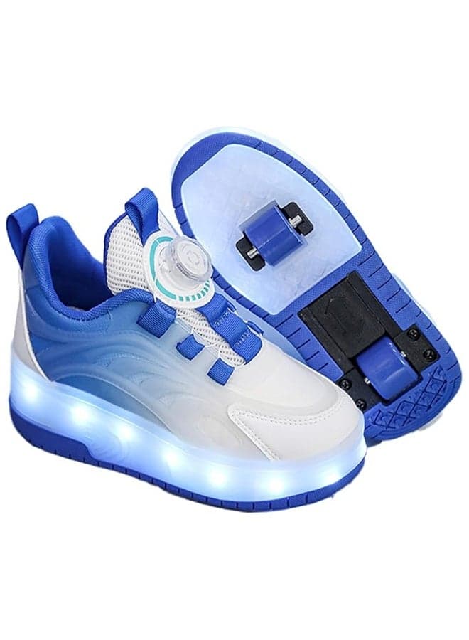 Children's Roller Skates, Sports Shoes With Wheels, Flashing Led Lights, Rechargeable, Suitable For Boys And Girls Beginners, More Balanced, Blue