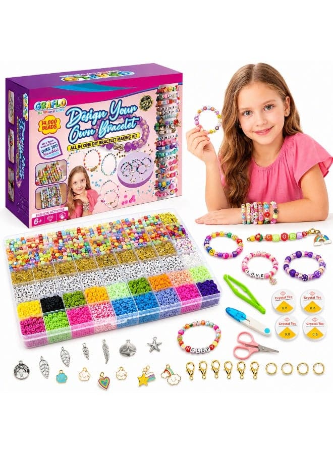 Bracelet Making Kit with 14,000 Pcs for Jewelry making, Polymer Clay beads for Teens Girls Crafts for Girls, DIY Arts and Crafts Gifts Toys for Kids 6+ Years