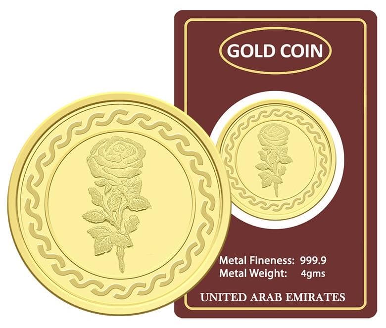 4g Gold Coin with Flower & UAE Heritage Building Design - 4 Grams 24KT 999.9 Purity
