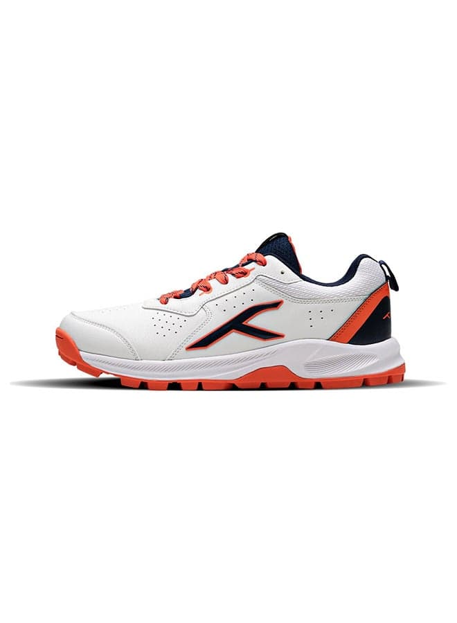Hundred HyperDrive Cricket Shoes | TerraSpike Rubber Studs | Embedded Support Plate for Stability | Lightweight & Durable | Ideal for Turf, Ground & Hard Surfaces (White/Navy/Orange ; UK 9)