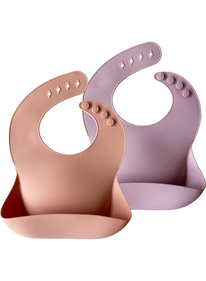 Moonkie Silicone Baby Bibs Set Of 2, BPA Free Soft Adjustable Fit Waterproof Feeding Bibs for Babies and Toddlers(Muted/Pale Mauve)