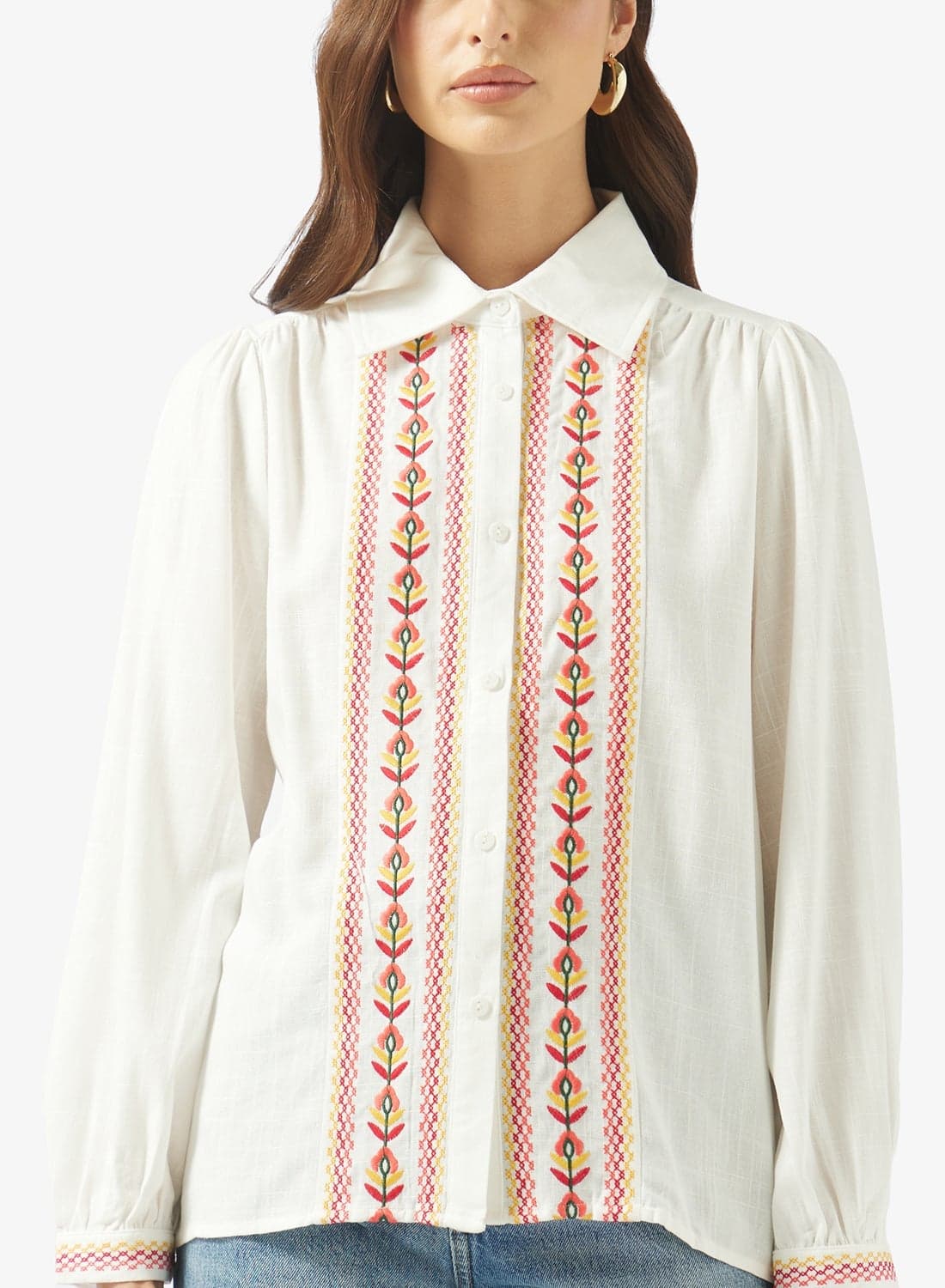 Button Down Shirt With Border Print