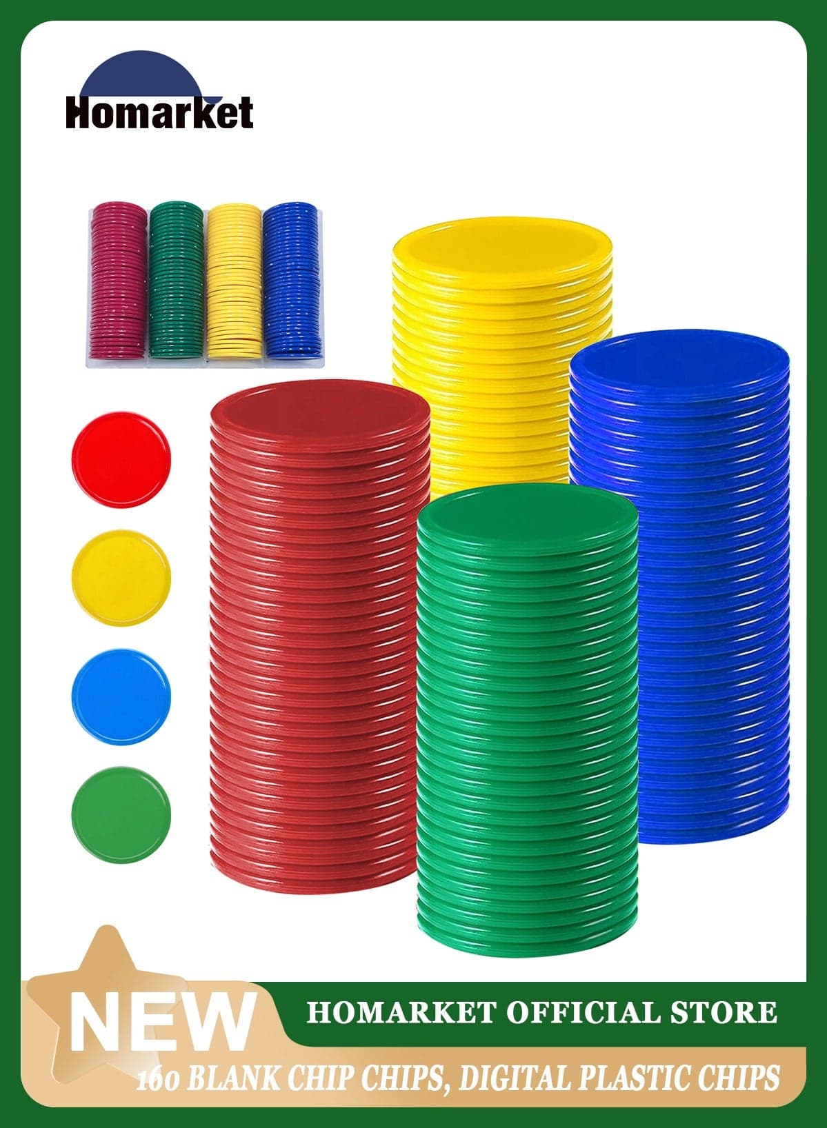 160 Pieces Plastic Bingo Chips Game Chips 4 Colors Counter Card for Kids Game Playing Learning Math Counting Bingo Game Blank Chips Card for Kids Reward