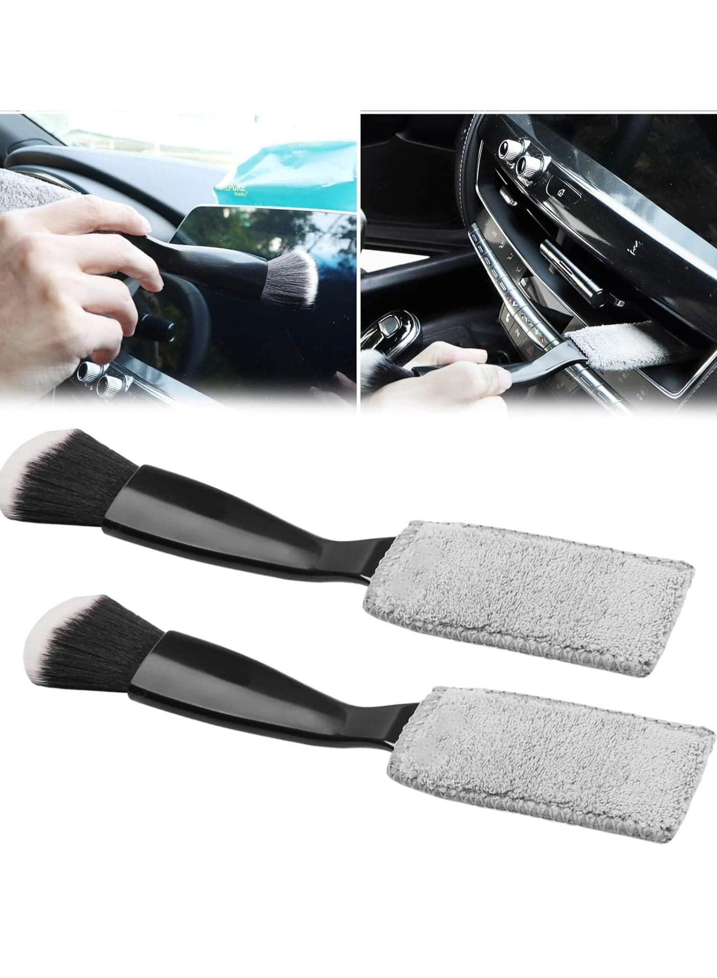 2 Pack Double Head Brush for Car,2 in 1 Car Duster for Detailing Interior,Car Air Vents Dashboard Screen Clean Brush