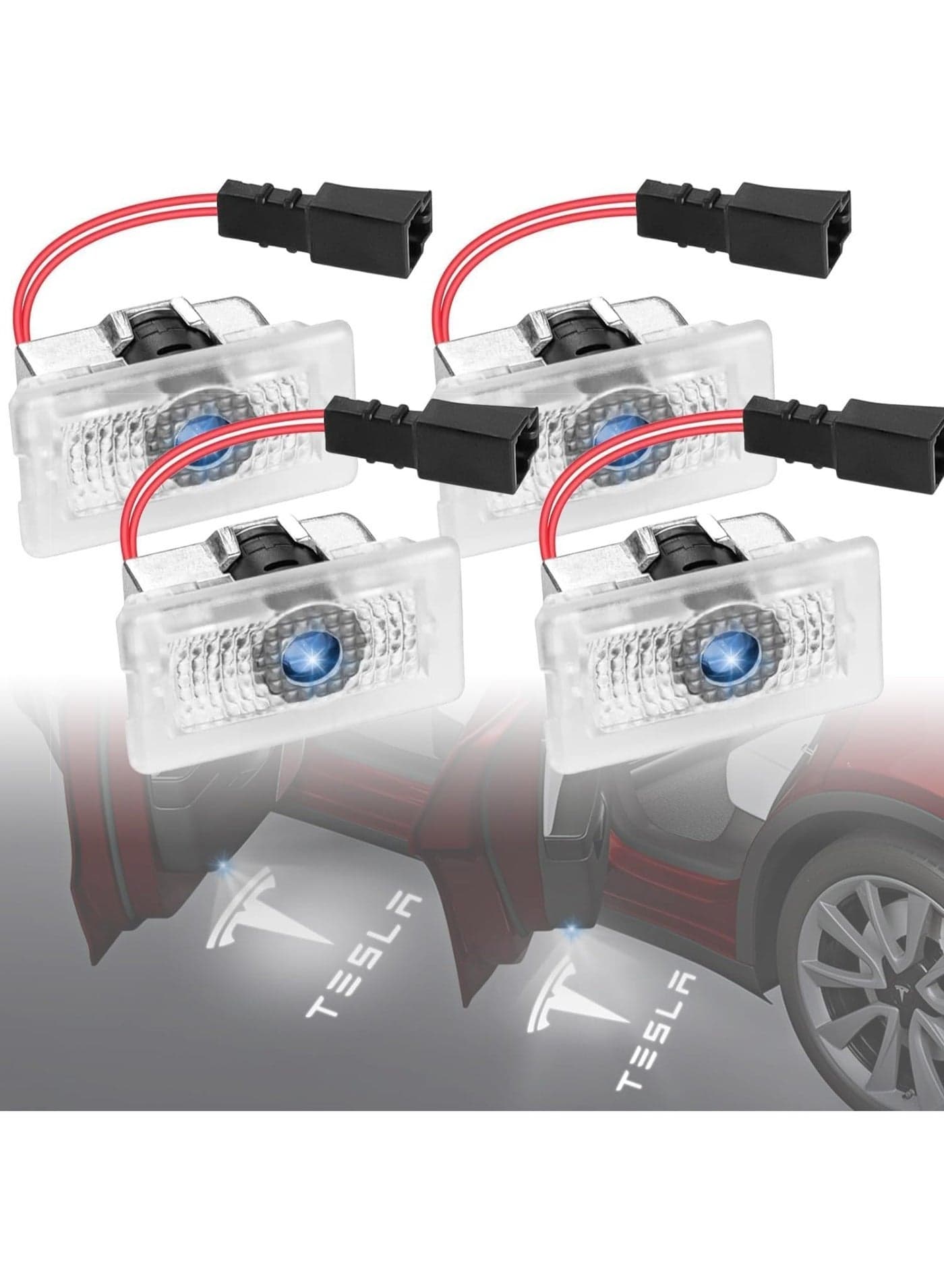 YOUWE7 Car Door Lights Logo Projector Lights for Tesla Model Y Model 3 Model X/S, Integration Ultra-Brights Welcome Step Courtesy Lights, LED Door Lights Never Fade with Extension Cable, 4 Pack