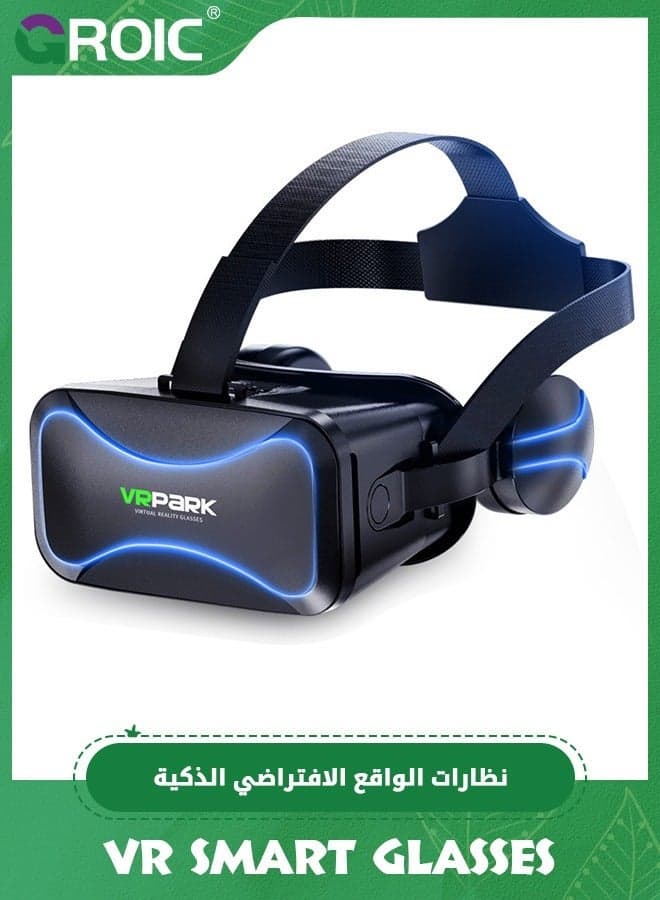 Black VR Glasses, Virtual Reality 3D Glasses are Equipped with Headphones for 4.5 to 6.0 inch Smartphone Blu-ray