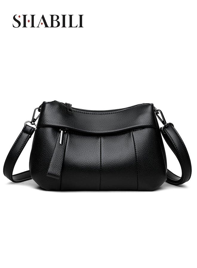 Women PU Shoulder Bag Crossbody Sling Satchel Clutch Small Bag, Ladies Stylish Compact Pleated Design With Zippered Interior, Ideal For Teenager Youth Daily Casual Party Travel Cross Bags (Black)