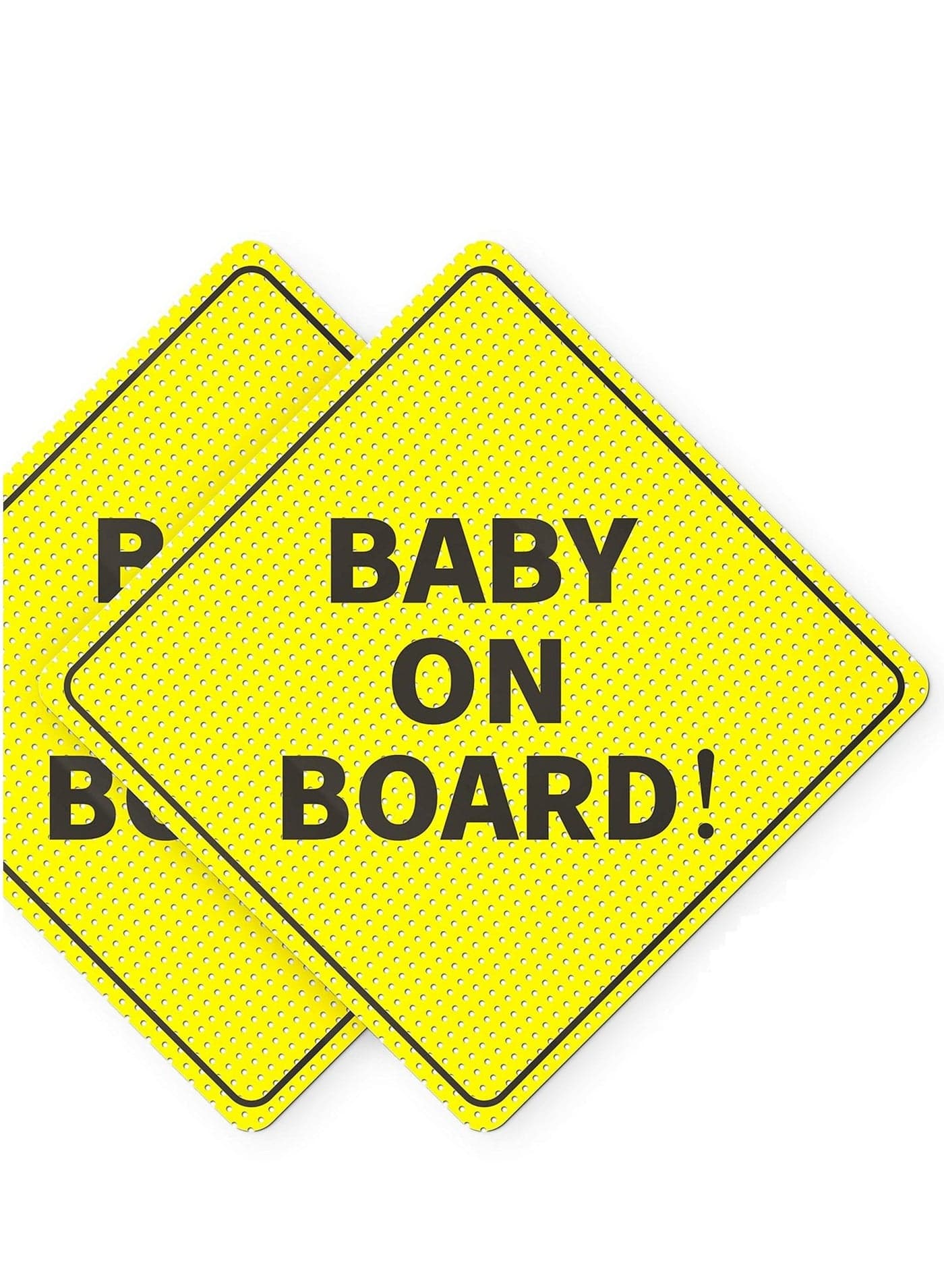 Baby On Board Signs, Car Essentials - Baby On Board Sticker - 2 Pack, 5" by 5" - Bright Yellow and See-Through When Reversing - Best Safety Signs - Non Magnet - Durable Strong Adhesive
