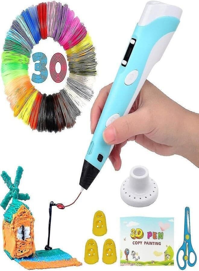 Intelligent 3D Pen with LED Display, 3D Printing Pen with USB Charging, 30 Colors PLA Filament Refills, Compatible PLA & ABS,Perfect Arts Crafts Gift for Kids & Adults, DIY Gifts