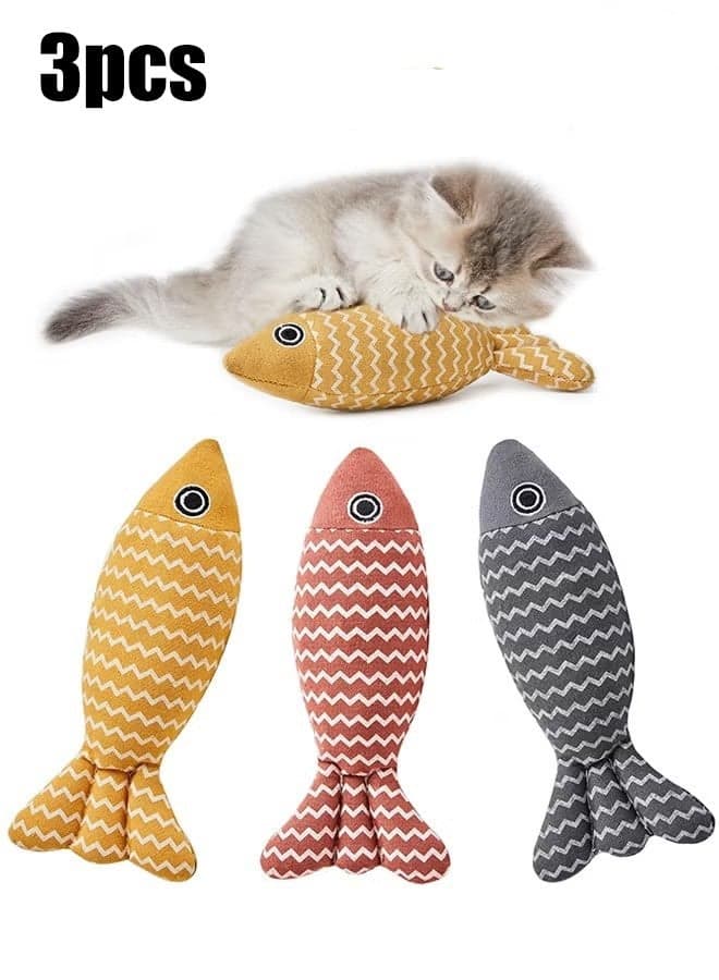 3 Pcs Cat Toys Fish, Crinkle Sound Catnip Toys Soft Linen, Interactive Kitten Exercise Kicker Toys for Indoor Cats 8.2 Inches for All Breeds
