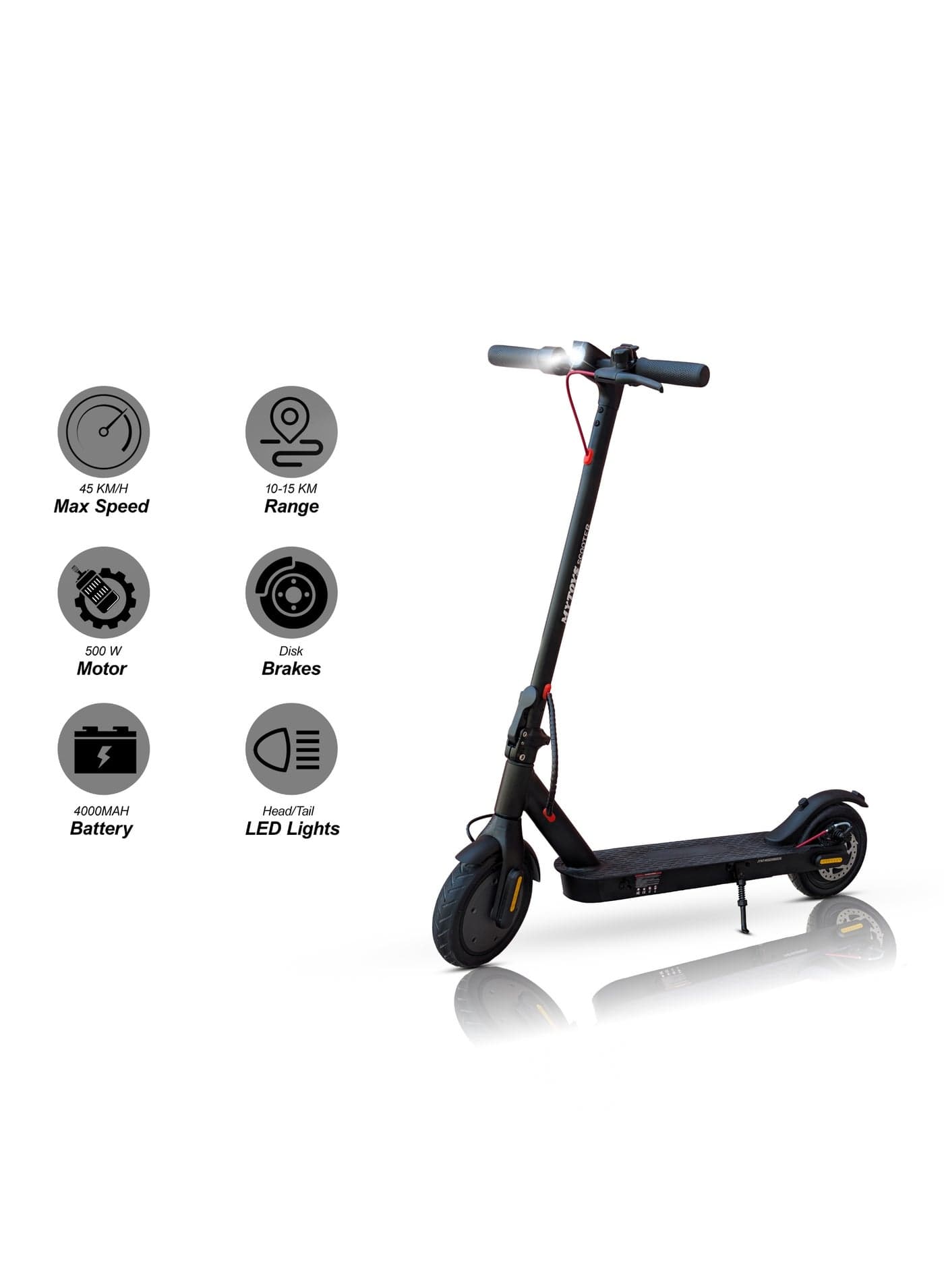 Mytoys MT658 Electric Scooter for Adults, 500W Motor, Up to 45 km/h, 10–15 km Range, Tubeless Tires, Disc Brakes, Bluetooth App Control LED Headlight & Taillight, Foldable Commuter E-Scooter