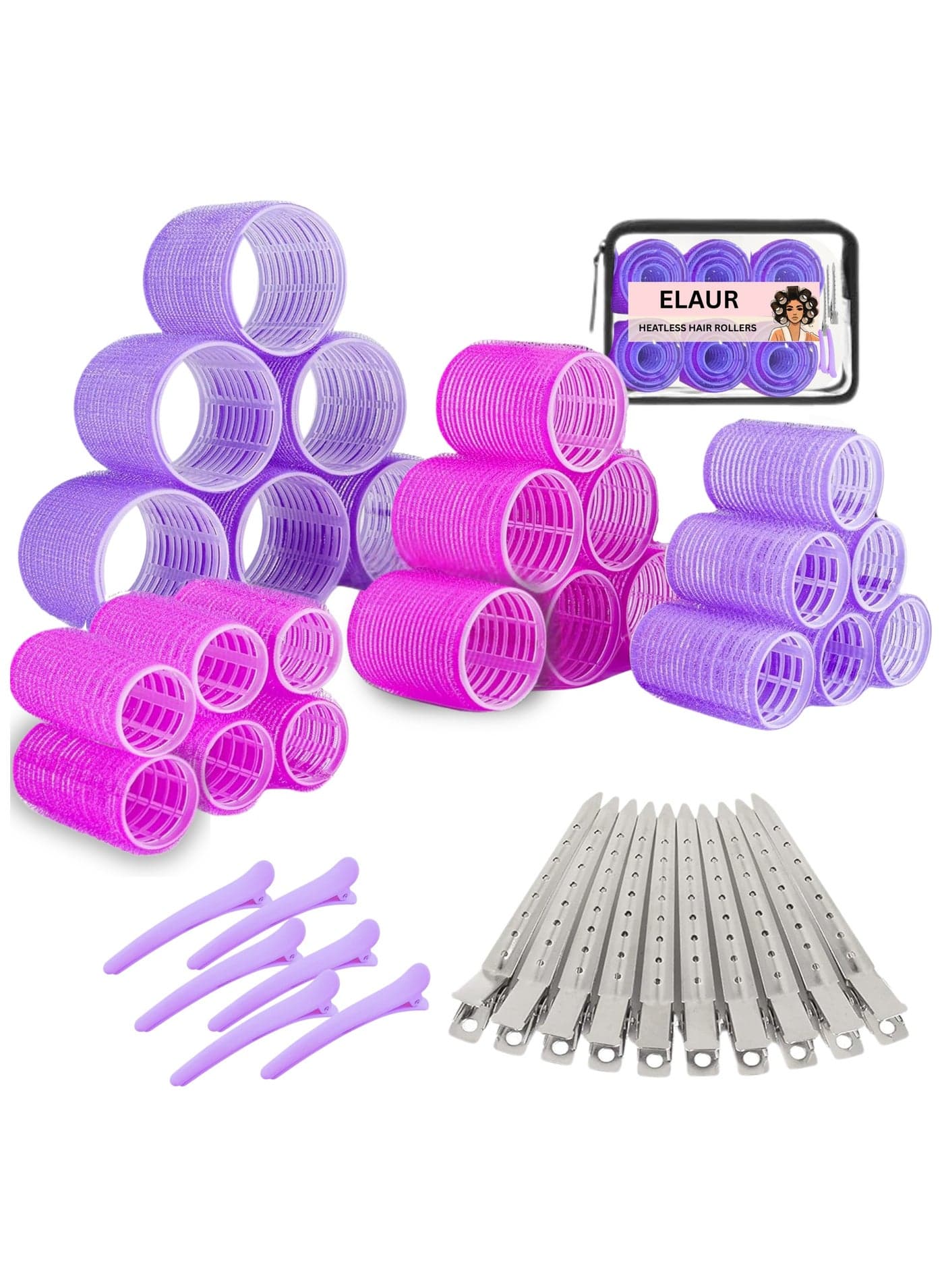 Elaur 40 PCs Hair Rollers set, Self Grip Hair Rollers for Long Medium Short Hair, Large Medium Hair Curler (24 Rollers + 16 Hair clips + 1 Storage Bag)