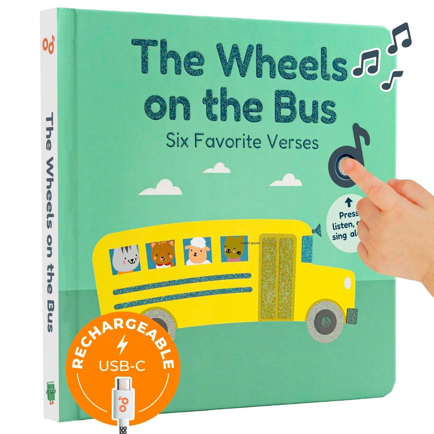 Calis Books The Wheels on The Bus Book | New Rechargeable Musical Book, No More Batteries | Books for 1 Year Old | Wheels on The Bus Toy | Musical Book for Toddlers 1-3 | Musical Toy for Toddlers