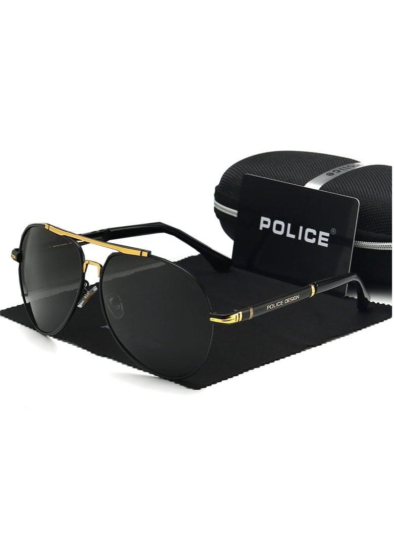 Classic Pilot Polarized Lens Sunglasses,Cycling Sunglasses, for Men Driving Fishing Running with UV 400 Protection Sun Glasses with Black Frame Black Gold