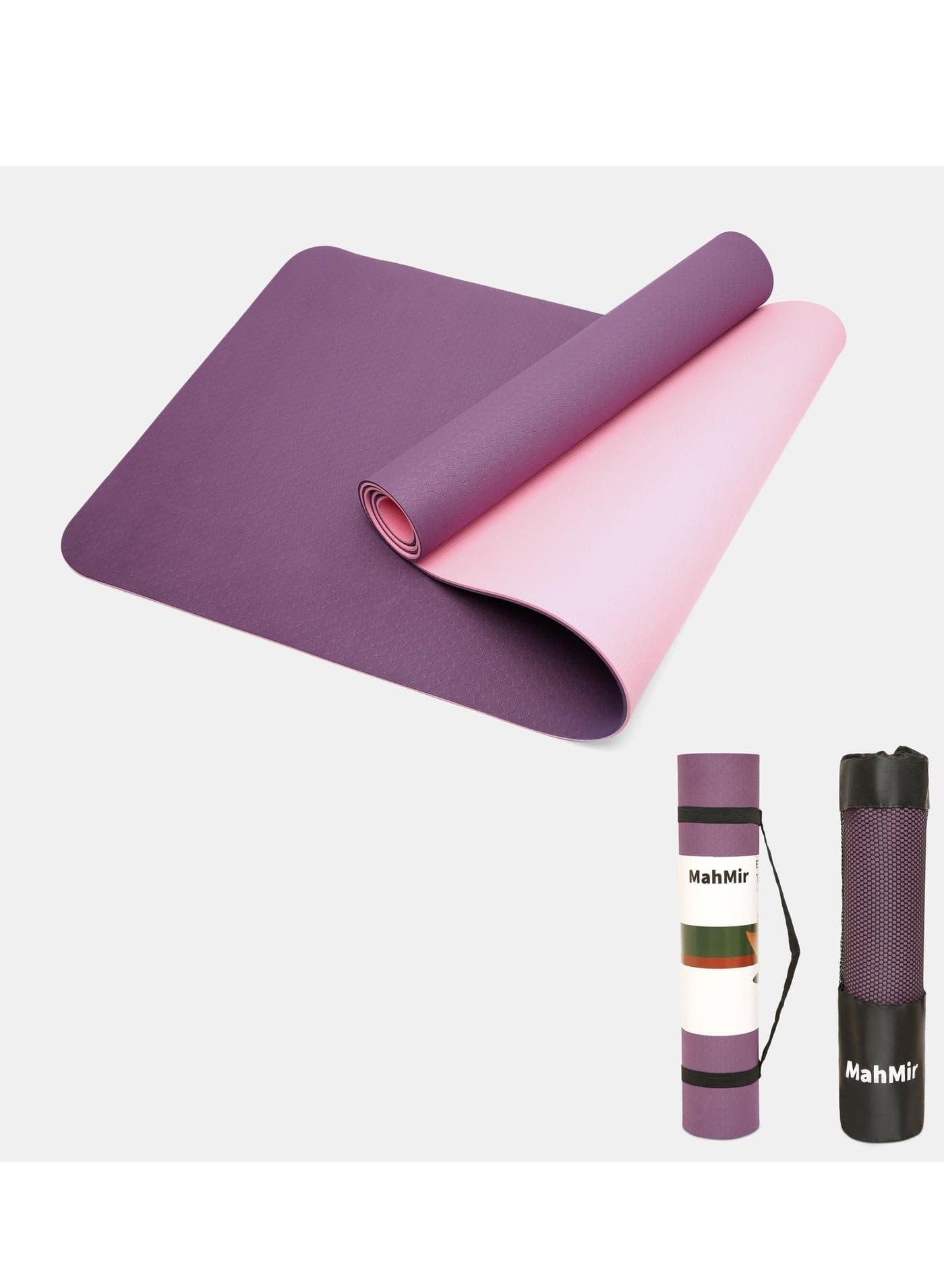 Yoga Mat Anti-Slip Exercise Mat With Carrying Bag Fitness Mat For Pilates 183Cm*61Cm*6Mm Thickness For Woman Man Beginners ( Purple + Pink)