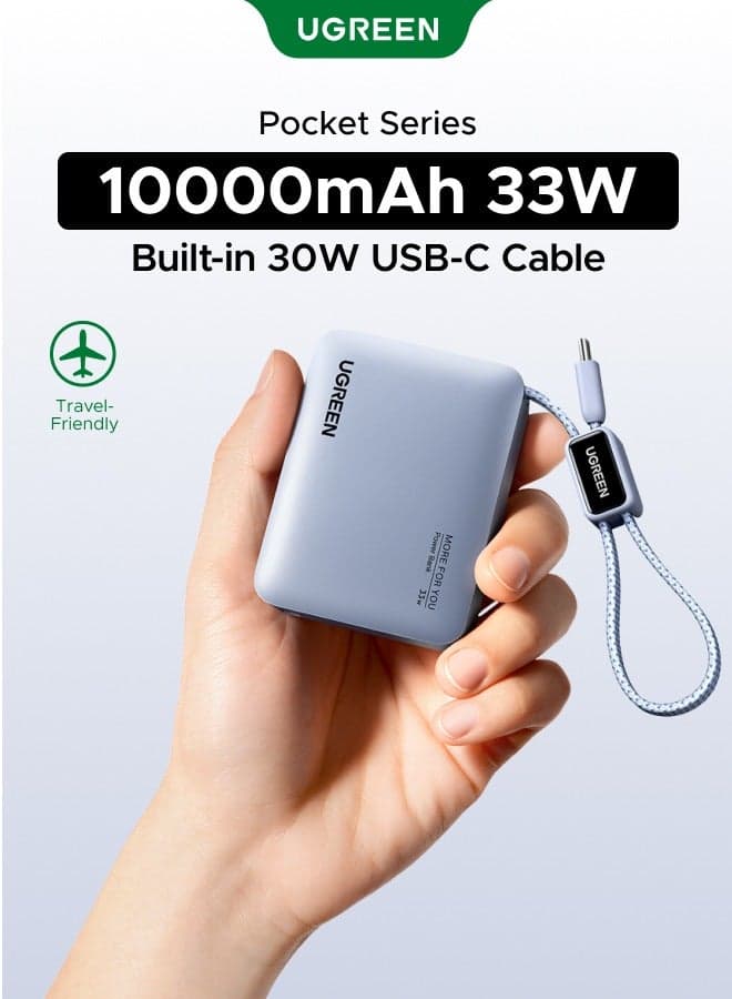 10000mAh 33W Mini Pocket size CCC Power Bank with Braided Built-in USB-C Cable | Supports PD3.0/QC3.0 | Small size Portable Fast Charger Compatible with iPhone 17-8 Series, Samsung S26, Huawei Mate60/P70, Xiaomi 14, iPad Pro/Air, AirPods Pro, Galaxy Buds Pro & More 10000 33W Mini Braided C cable