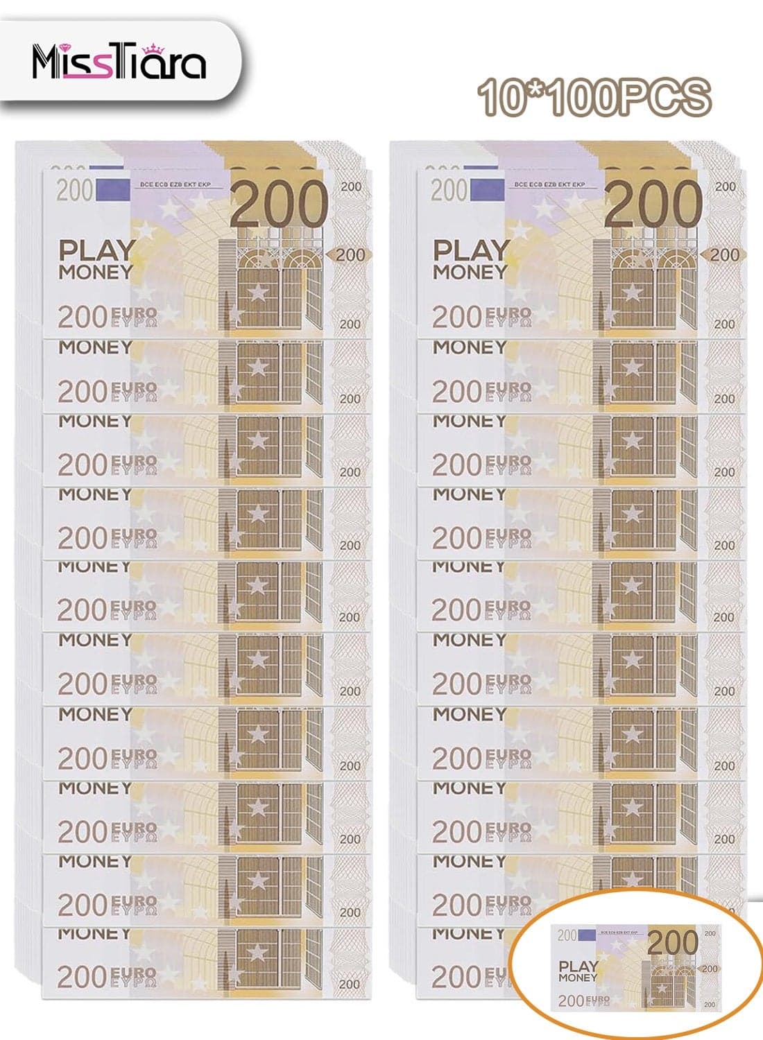 1000 Pieces Play Money for Kids Prop Money €200 Banknote Replica Magician Porp,Movie Props Assorted