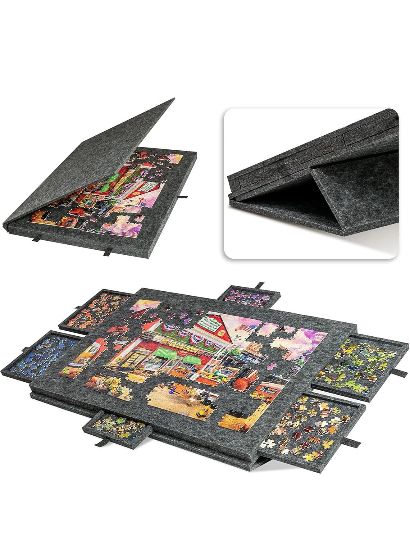 Delehehe Tilting Puzzle Board,Portable Jigsaw Puzzle Table for Up to 1000 Pieces,with 2-in-1 Designed Stand & Cover, Super Lightweight Felt Plateau Storage with 6 Drawers for Adults & Kids