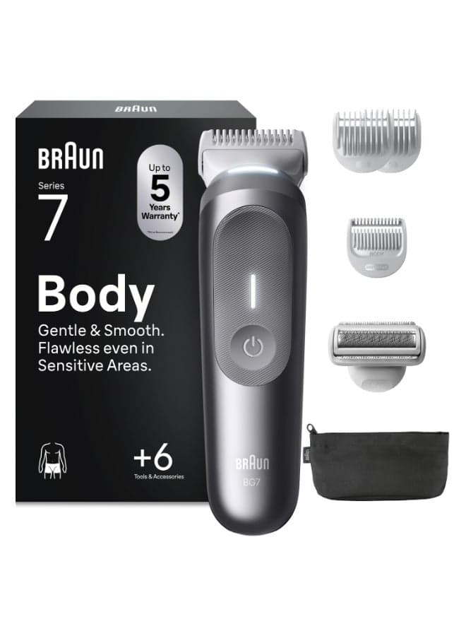 Braun Body Groomer Series 7, +6 Grooming Tools, Trim & Shave Hair, BG7550 Grey