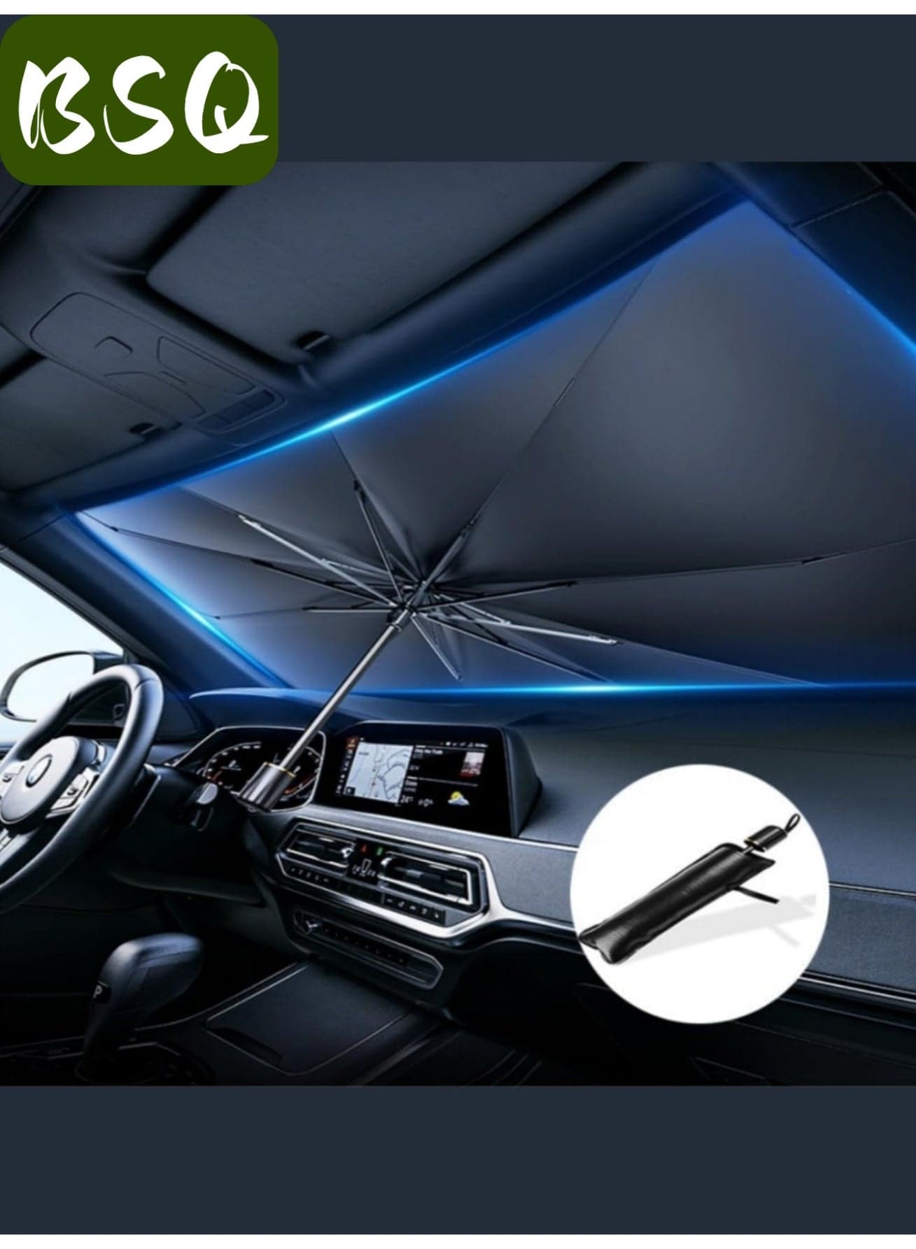 Foldable Car Windshield Sunshade |Retractable Umbrella Design with Titanium Silver Alloy & Nano Coating| UV Protection, Heat Insulation|and Universal Fit for Most Cars & SUVs|Titanium Silver (Large)