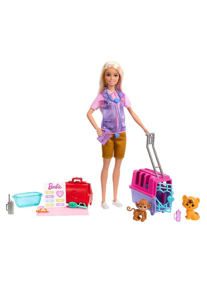 Animal Rescue & Recovery Playset with Blonde Doll, 2 Animal Figures & Accessories