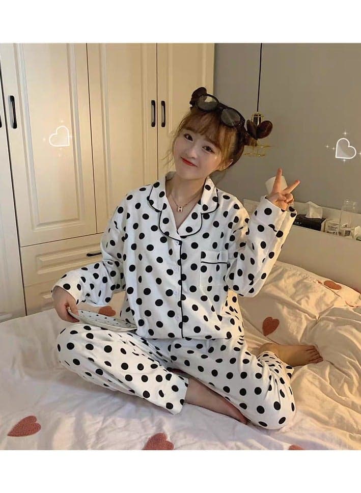 Women's Pajama Set (2 Pieces) Lapel Button-Down Style Soft Long-Sleeve Top + Pants Loungewear Set Girls' Home Wear Set Small Fit – Recommend Ordering One Size Up