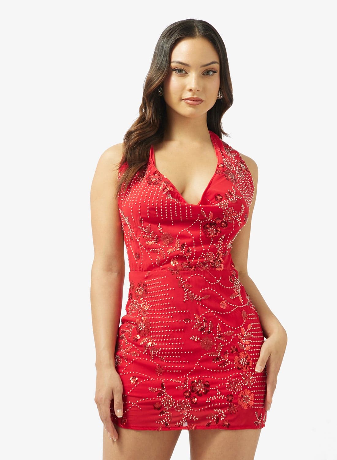 Halter Neck Bead Embellished Dress
