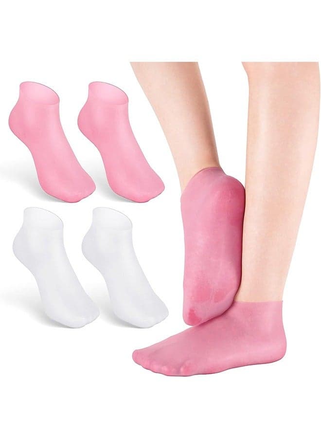2 Pairs Silicone Moisturizing Socks Softening Dry Feet, Rough Skins & Anti Slip Aloe Socks for Dry Feet Women, Calluses, Spa Gel Socks Foot Care After Pedicure