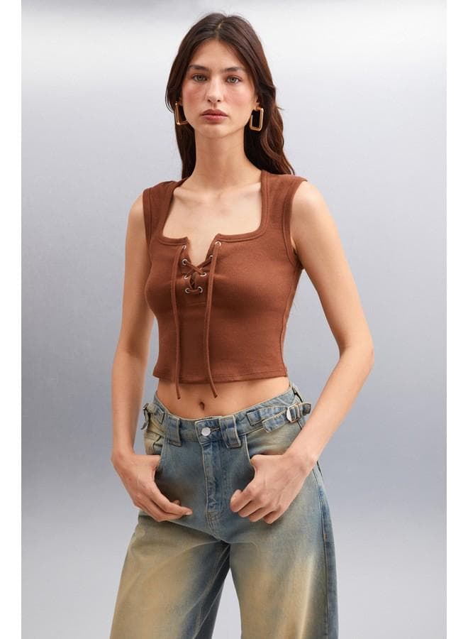 Grimelange Paolina Women's Crop Brown Blouse