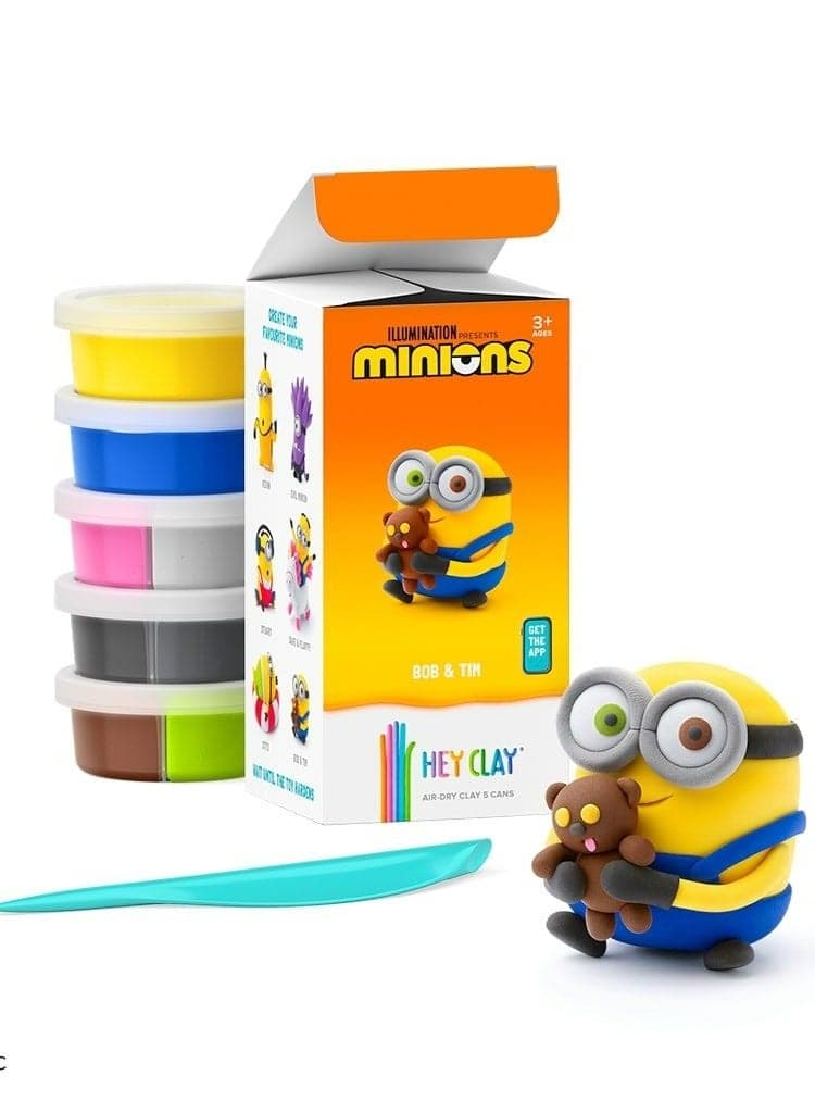Minions Bob & Tim Colourful modelling air-dry clay, 5 cans with fun interactive app for kids 3 years +