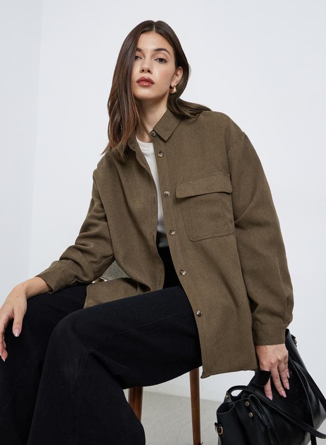 Styli Brown Long Sleeve Shirt with Pocket