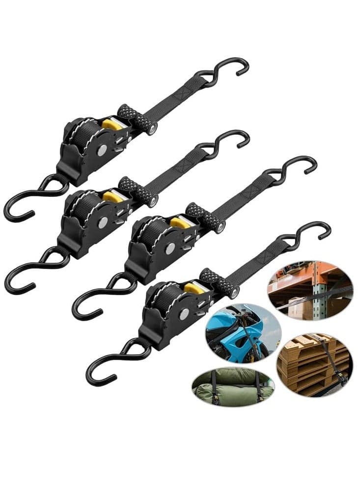 4 Pack Durable High Tenacity Polyester Retractable Ratchet Strap Load Capacity Up to 680kg 3.3M Long Auto Ratchet Straps Self Retractable Tie Down Straps for Ford Truck Boat