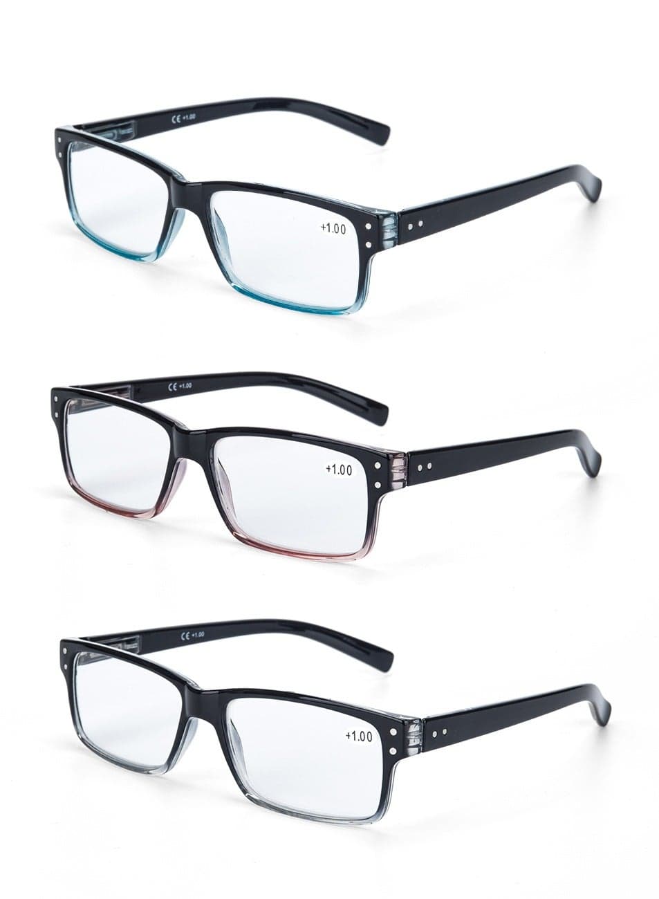 LANLANG 3-Pack Reading Glasses for Men Spring Hinge 3 Colors Clear Lens including 0.75-3.5 diopters L-L007