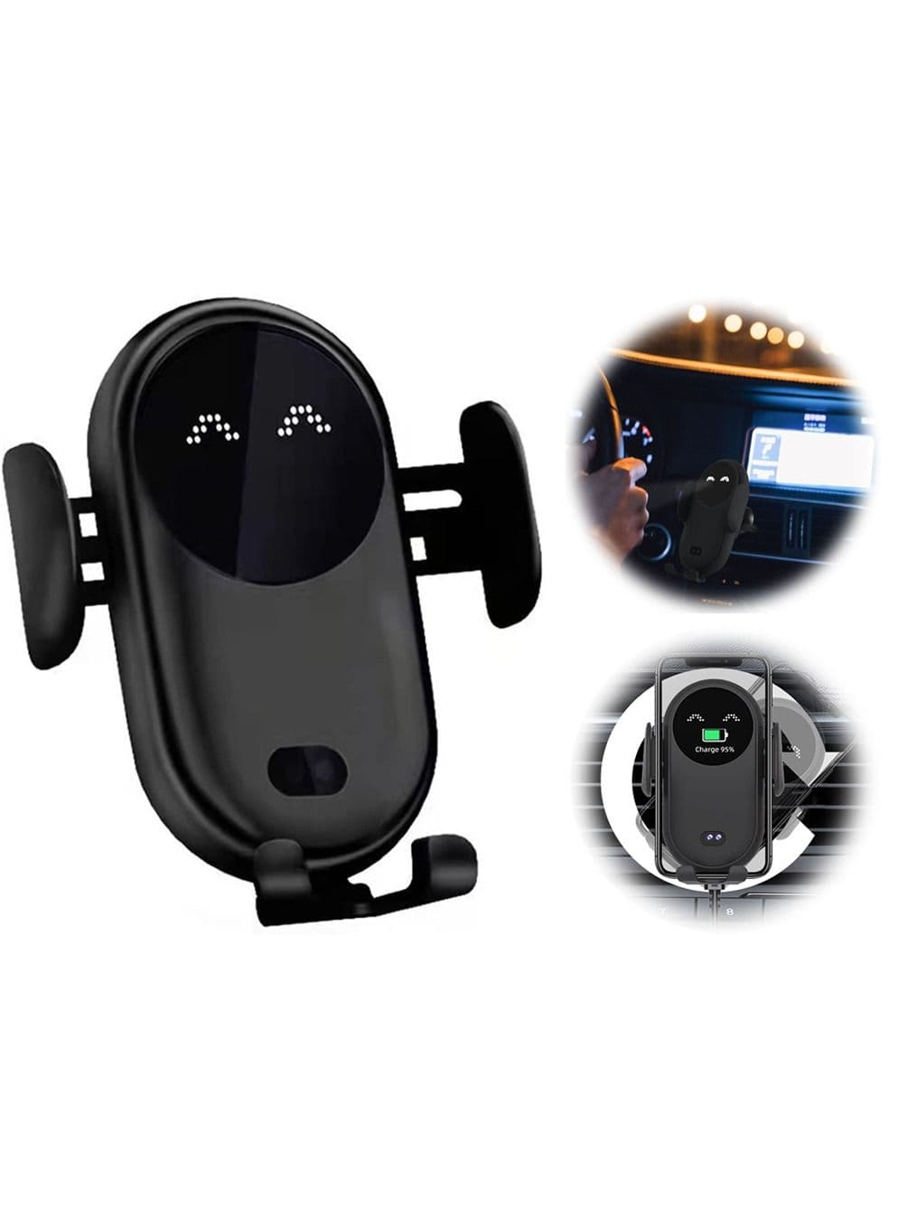 Wireless Car Charger Smart Wireless Auto-Sensor Car Phone Holder Charger, Car Phone Holder Mount, Wireless Fast Charging Air Vent Car Phone Mount for Car Dashboard Windshield Air Vent, 1 Pcs (Black)