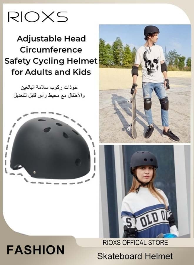 Skateboarding Helmets, Cycling Helmet for Youth and Adults, Adjustable Head Circumference Bike Helmets, Multi-Sport Skateboard Bicycle Helmet, Skateboard Helmet Impact Resistance Ventilation (Black, Size: 54cm-60cm)