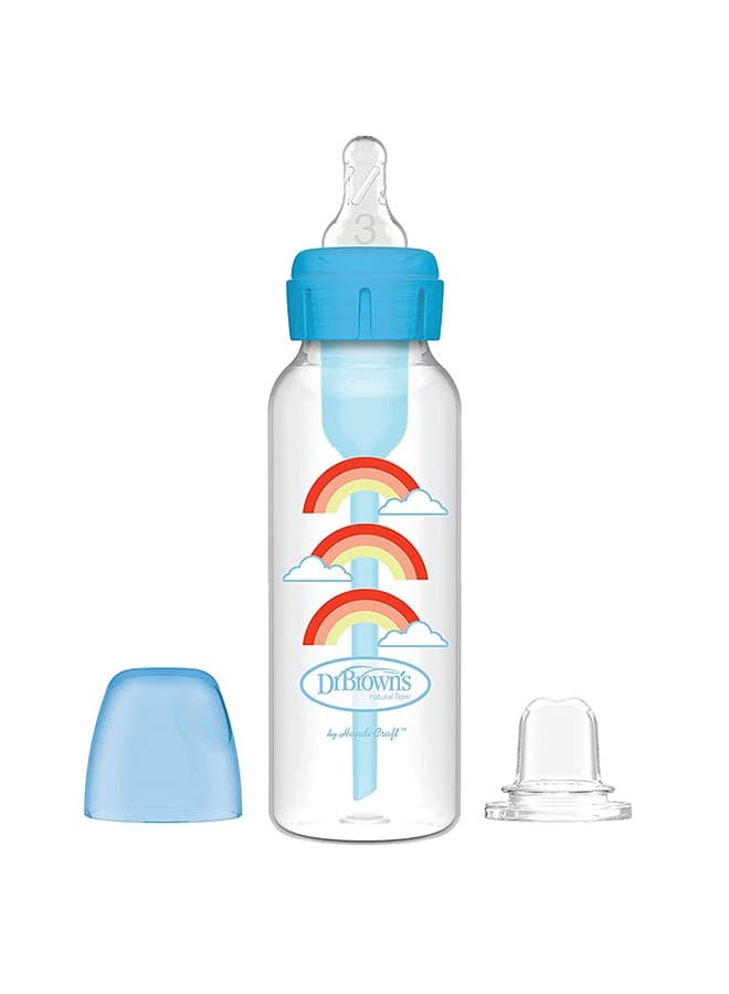 8 Oz/250 Ml Anti-Colic Pp Narrow Options+ Bottle To Sippy Starter Kit, Blue Rainbows (+L3 Nipple)